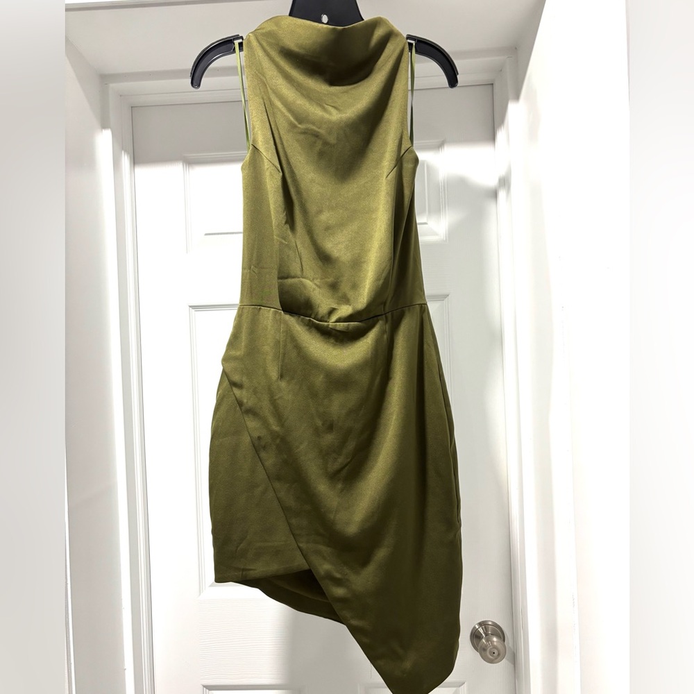 Elliatt Olive Green Asymmetrical Draped Dress